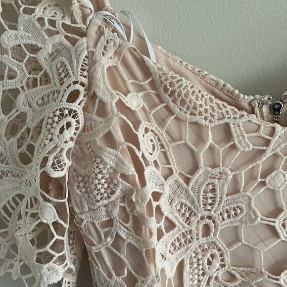 Lulus Women M Briarwood Blush Pink Lace Ruffled Bodycon Midi Dress NWT - Picture 8 of 14